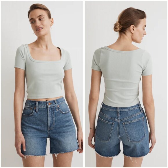 Madewell Square-Neck Ribbed Crop Tee in Sage Mist Size S - Picture 1 of 7